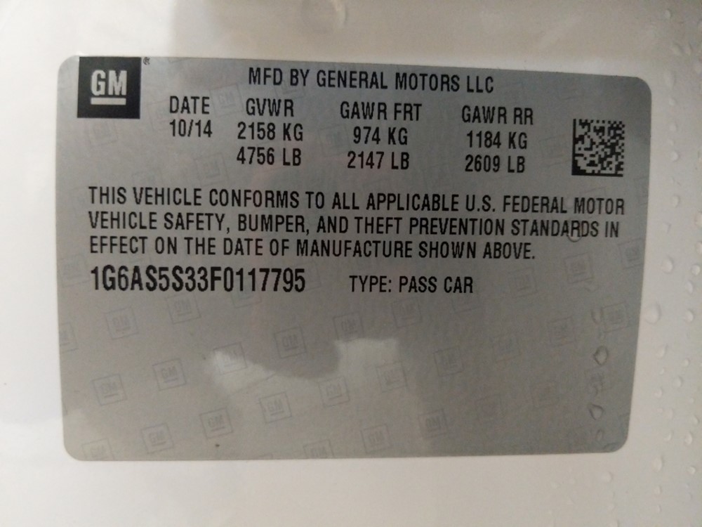 2015 Cadillac CTS - VIN Plate