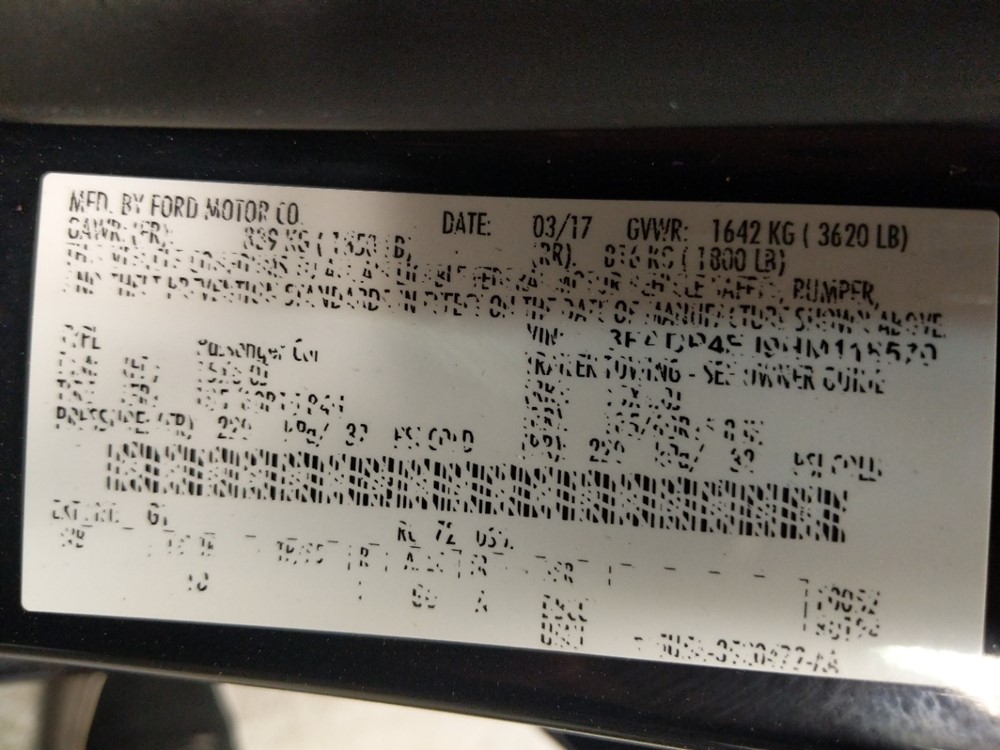 2017 Ford Fiesta - VIN Plate