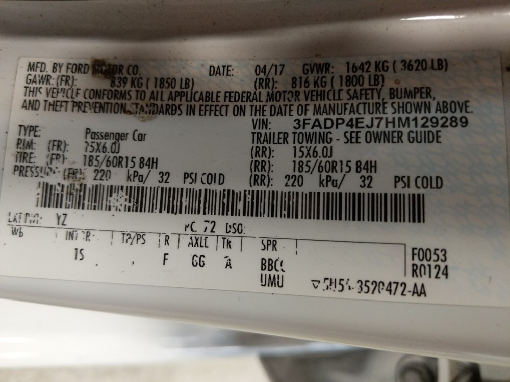 2017 Ford Fiesta - VIN Plate