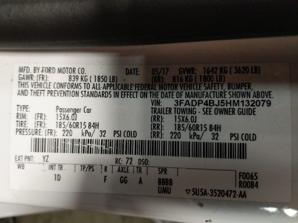 2017 Ford Fiesta - VIN Plate