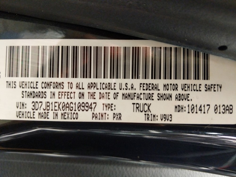 2010 Dodge Ram 1500 - VIN Plate