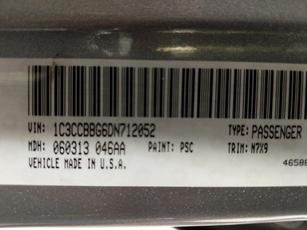 2013 Chrysler 200 - VIN Plate