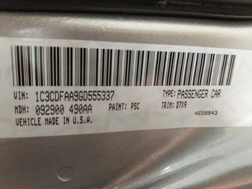 2016 Dodge Dart - VIN Plate