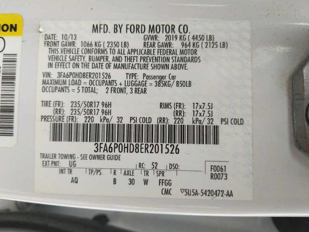 2014 Ford Fusion - VIN Plate