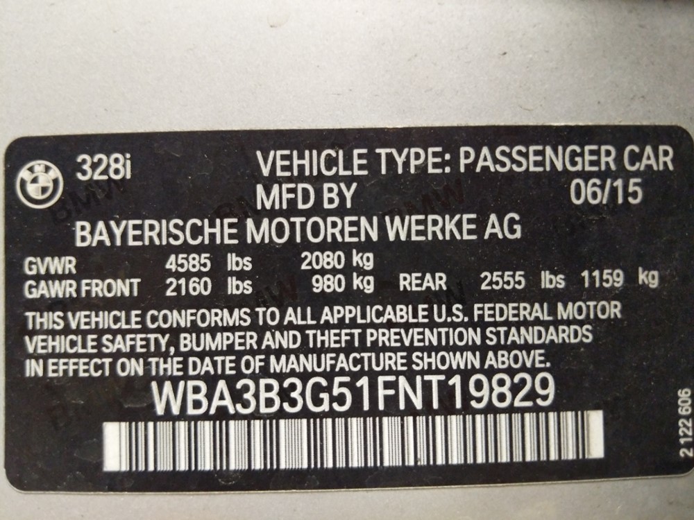 2015 BMW 328i - VIN Plate