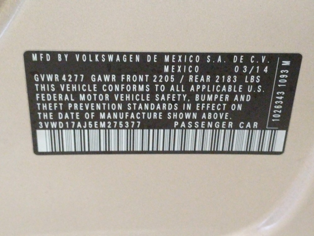 2014 Volkswagen Jetta - VIN Plate
