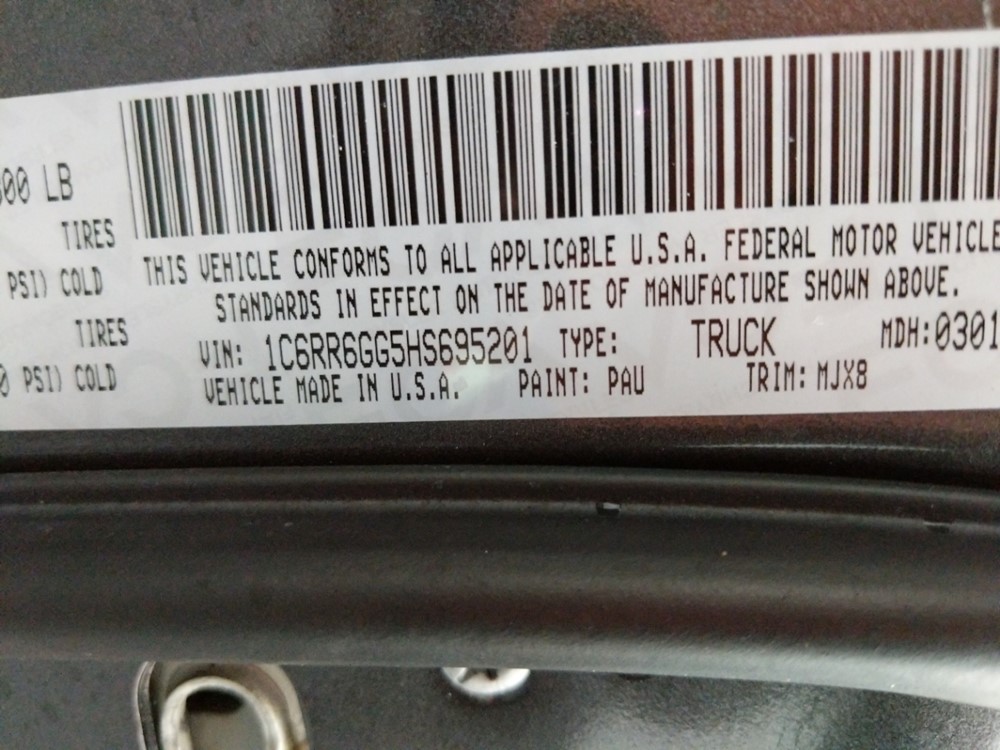 2017 Dodge Ram 1500 - VIN Plate