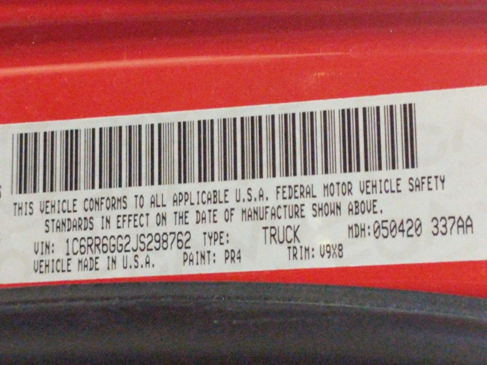 2018 Dodge Ram 1500 - VIN Plate