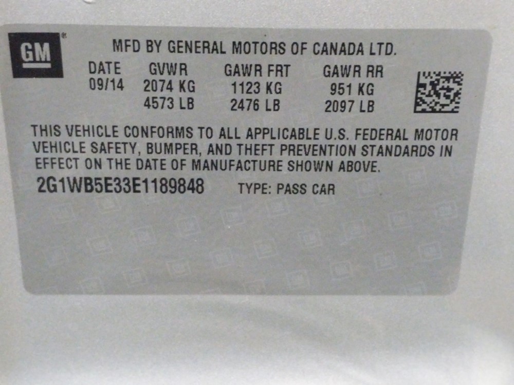 2014 Chevrolet Impala - VIN Plate