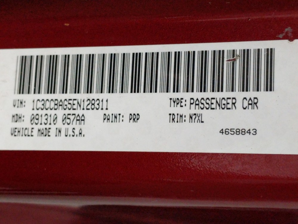 2014 Chrysler 200 - VIN Plate