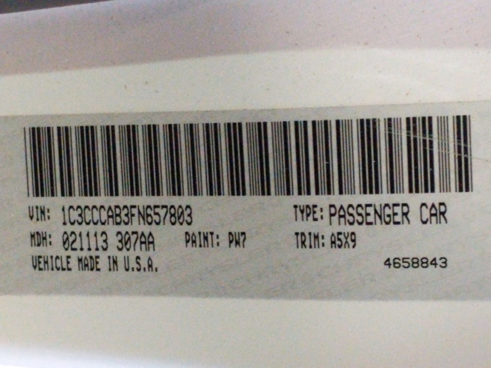 2015 Chrysler 200 - VIN Plate