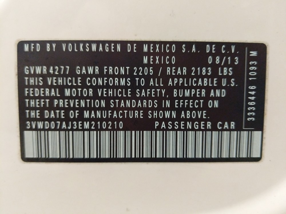 2014 Volkswagen Jetta - VIN Plate