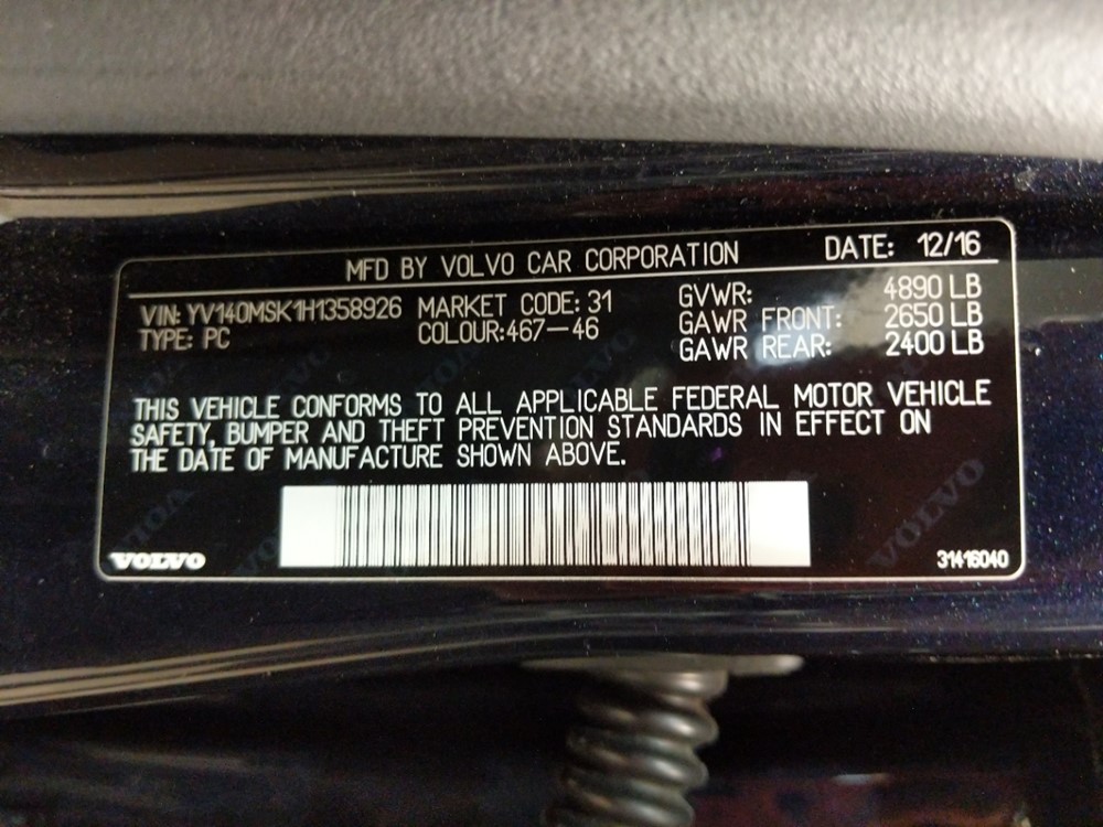 2017 Volvo V60 - VIN Plate