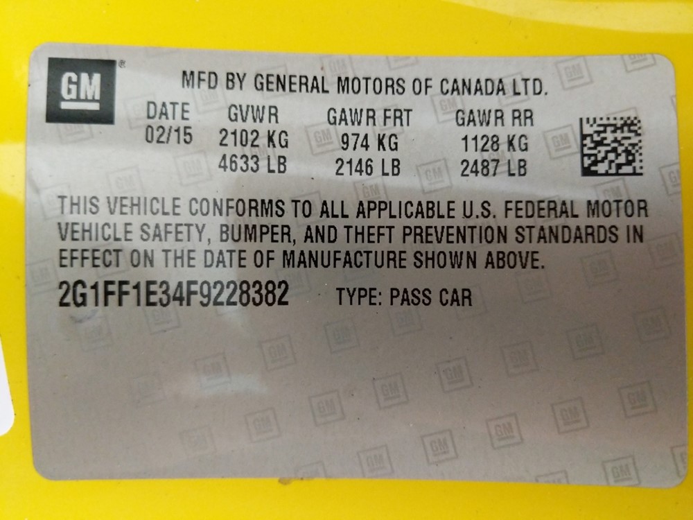 2015 Chevrolet Camaro - VIN Plate