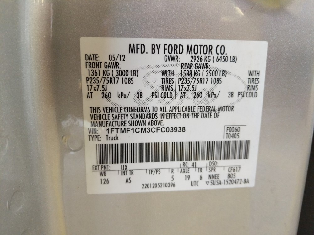 2012 Ford F-150 - VIN Plate