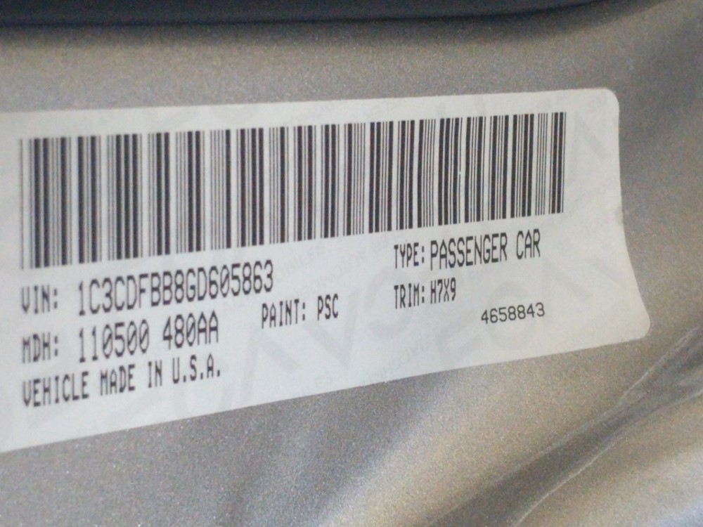 2016 Dodge Dart - VIN Plate