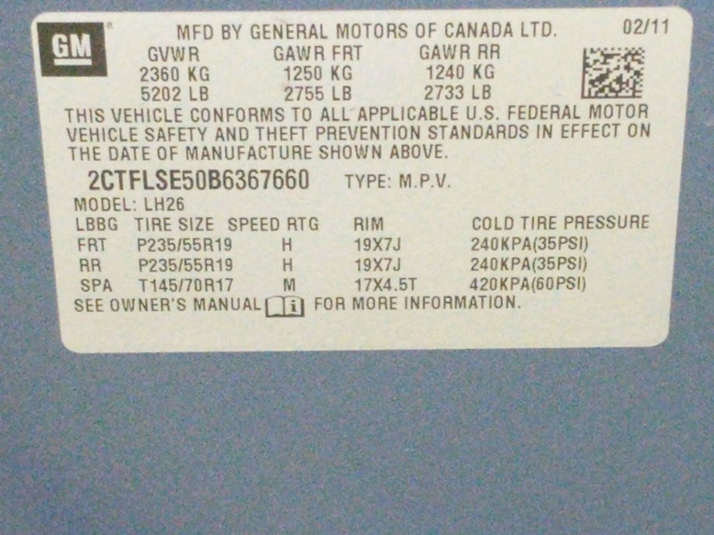 2011 GMC Terrain - VIN Plate