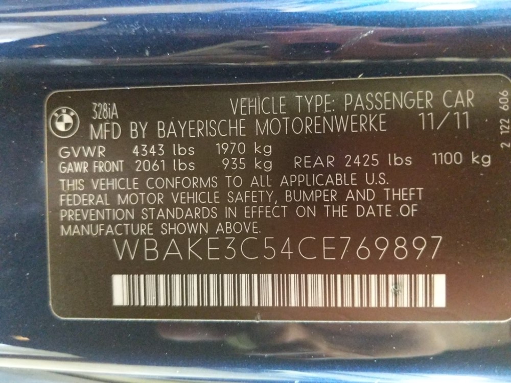 2012 BMW 328i - VIN Plate