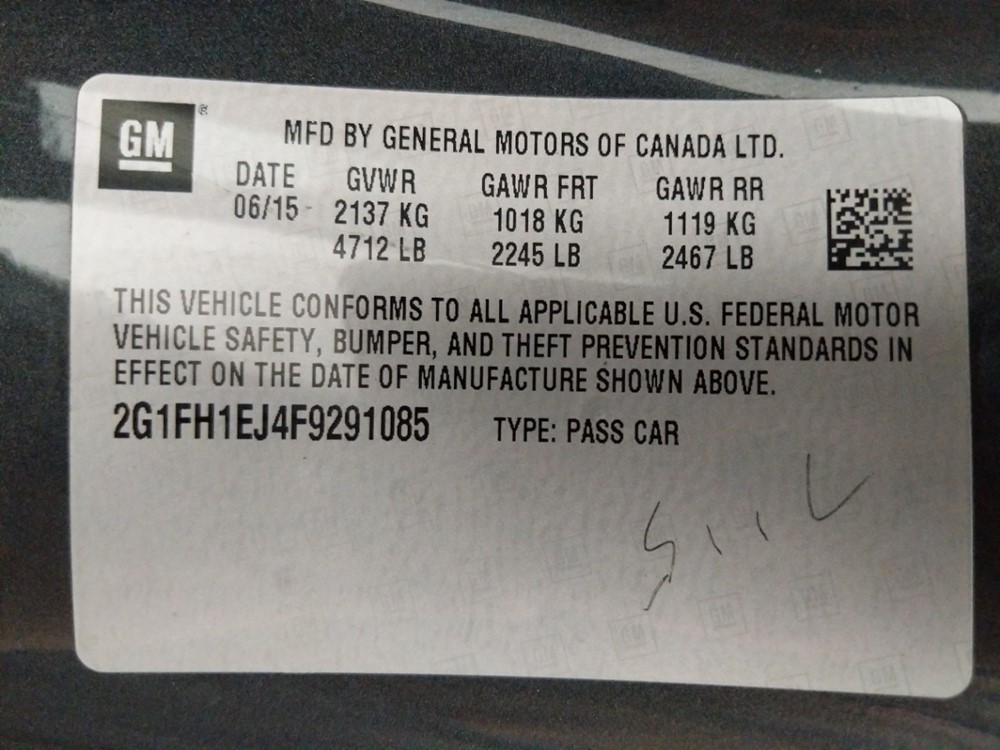 2015 Chevrolet Camaro - VIN Plate