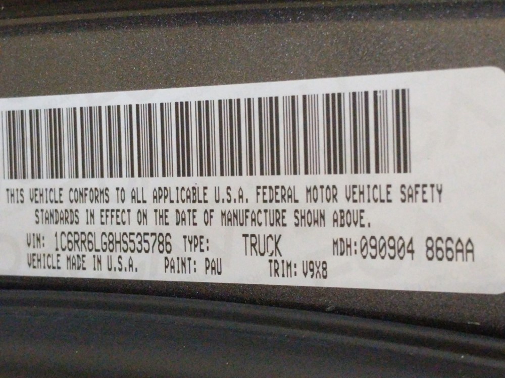 2017 Dodge Ram 1500 - VIN Plate