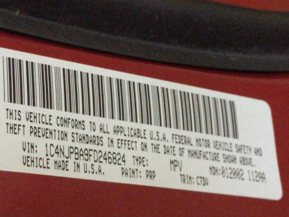 2015 Jeep Patriot - VIN Plate