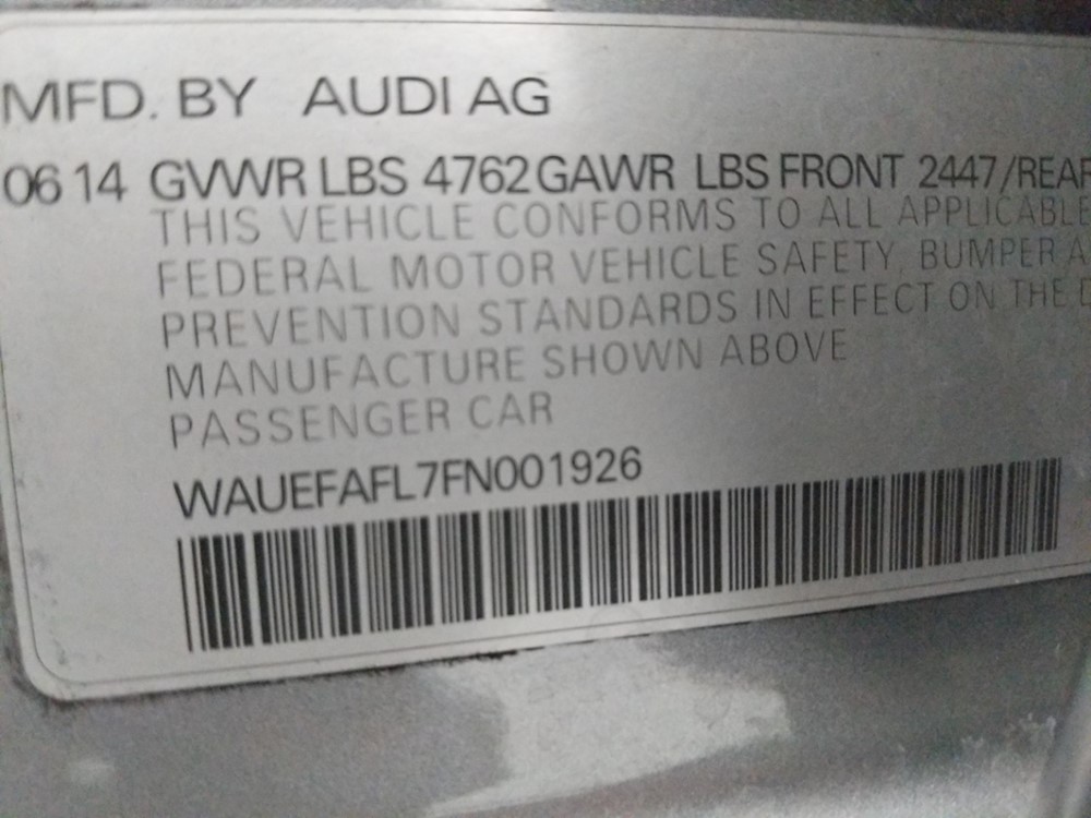 2015 Audi A4 - VIN Plate