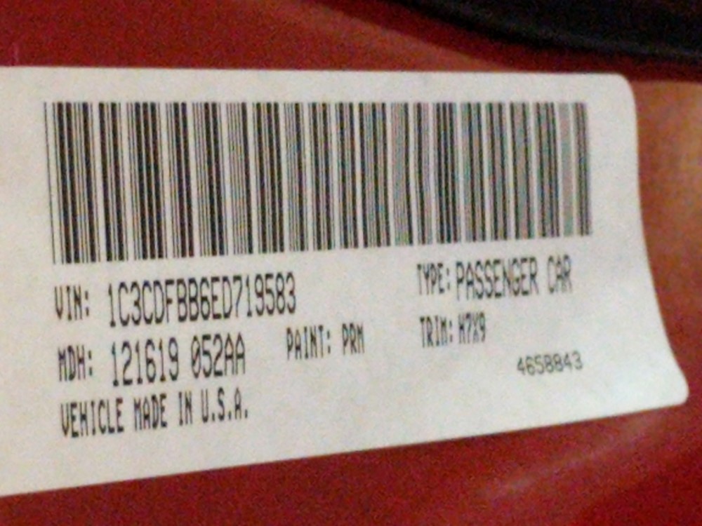 2014 Dodge Dart - VIN Plate