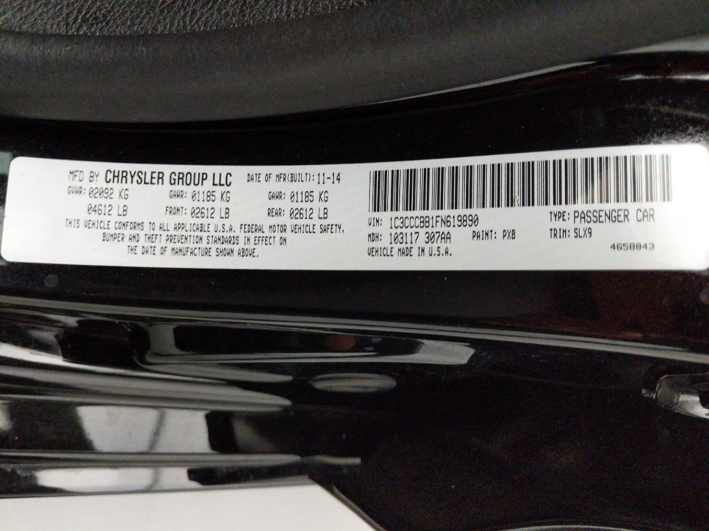 2015 Chrysler 200 - VIN Plate