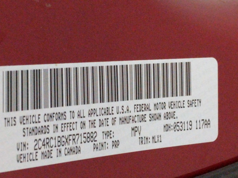 2015 Chrysler Town and Country - VIN Plate