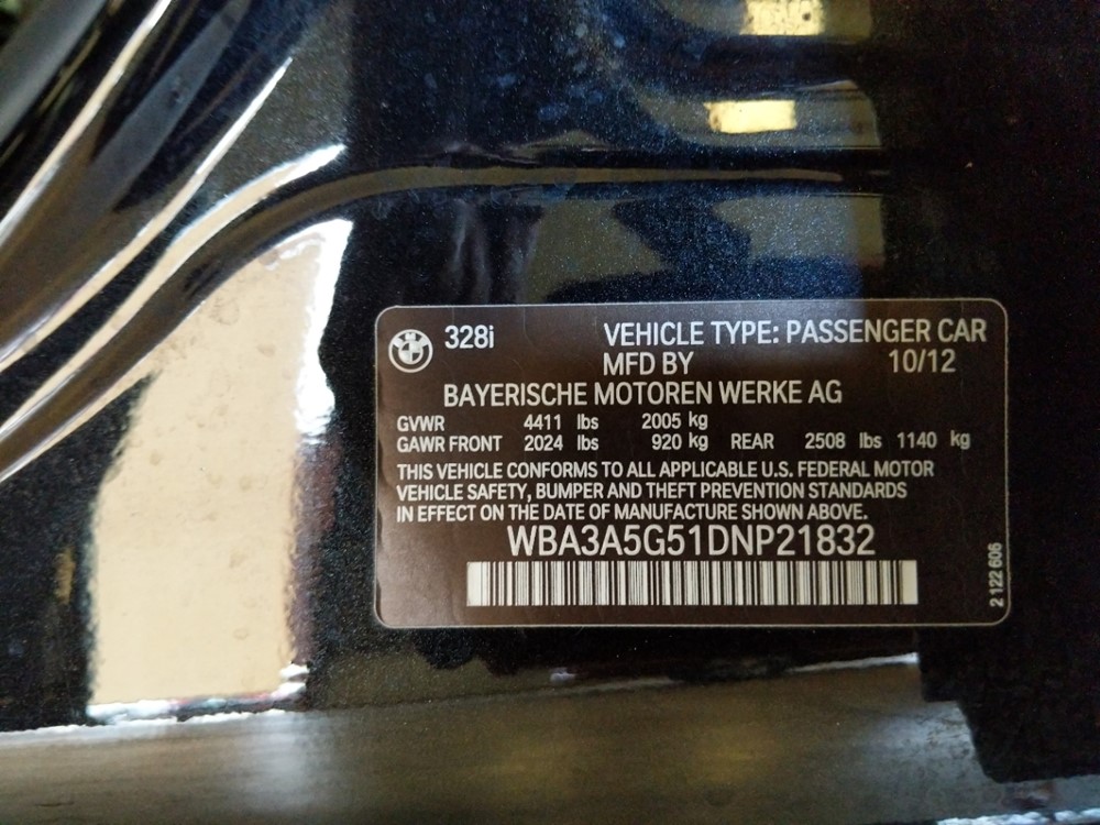 2013 BMW 328i - VIN Plate