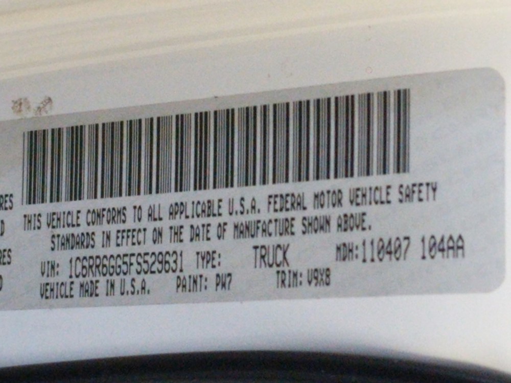 2015 Dodge Ram 1500 - VIN Plate