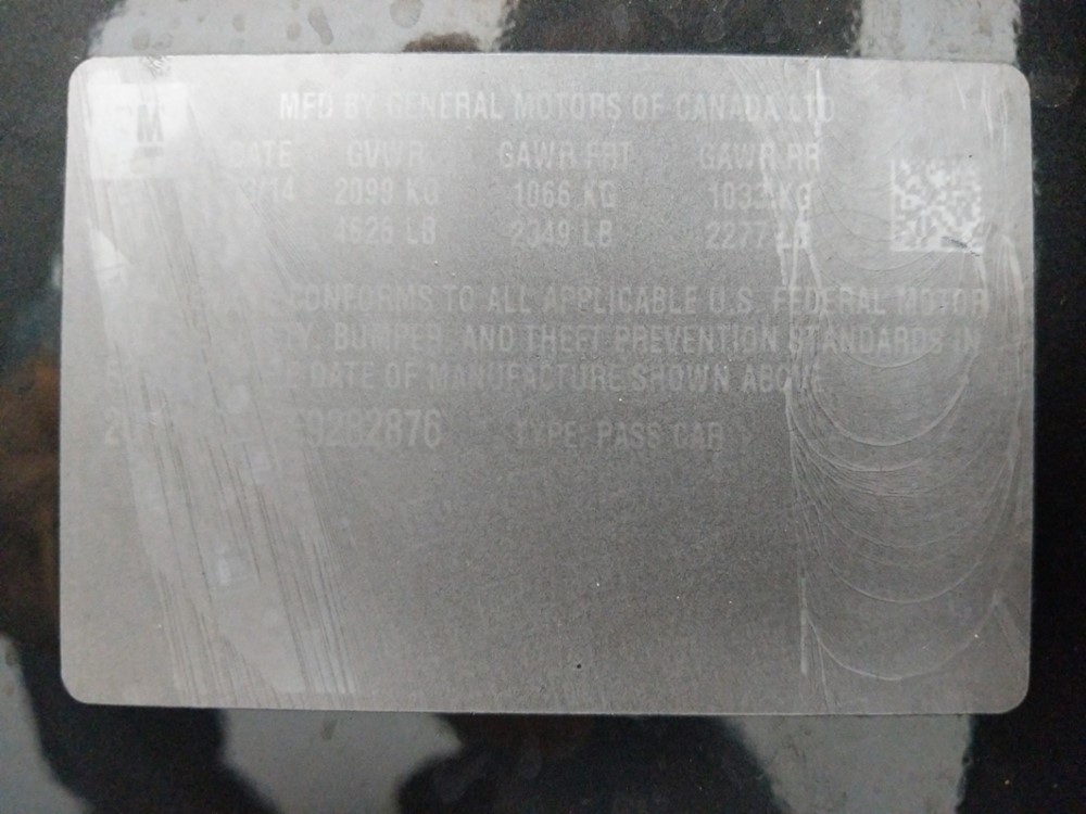 2014 Chevrolet Impala - VIN Plate