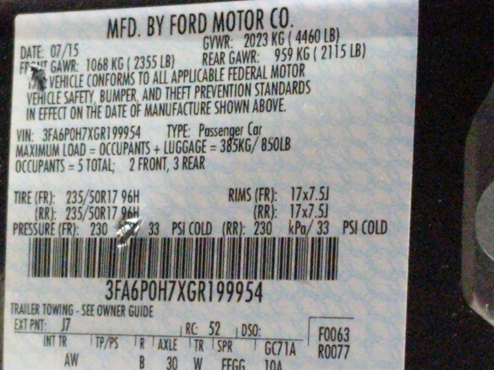 2016 Ford Fusion - VIN Plate
