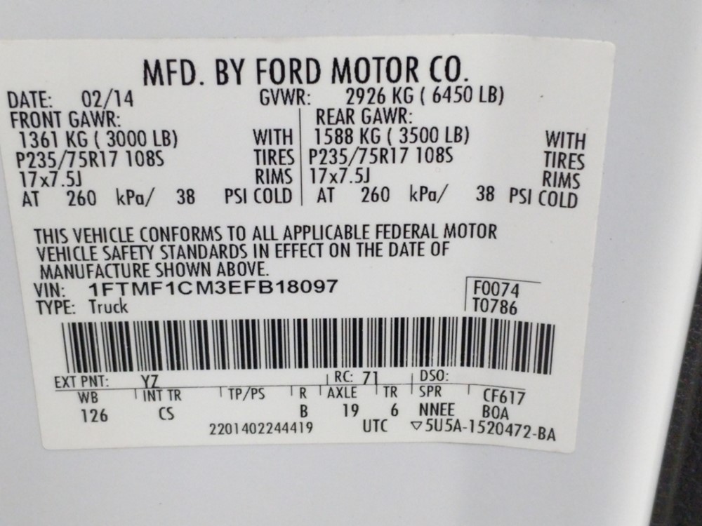 2014 Ford F-150 - VIN Plate
