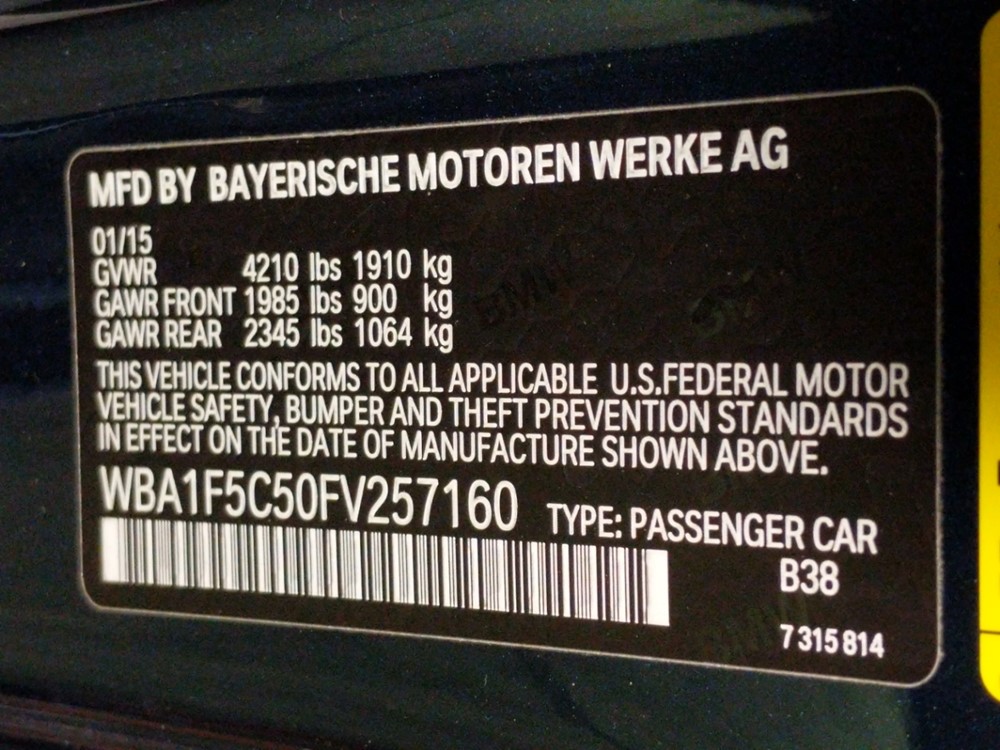 2015 BMW 228i - VIN Plate