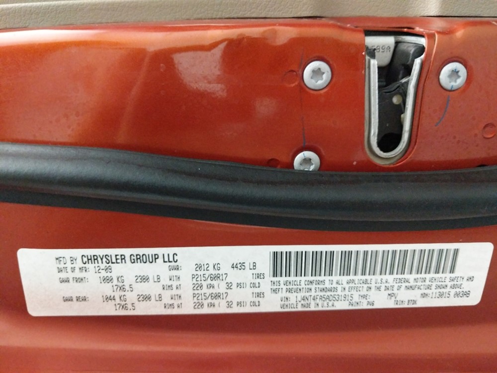 2010 Jeep Compass - VIN Plate