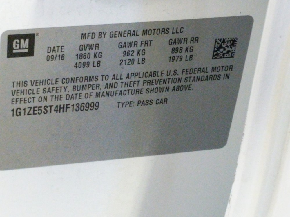 2017 Chevrolet Malibu - VIN Plate