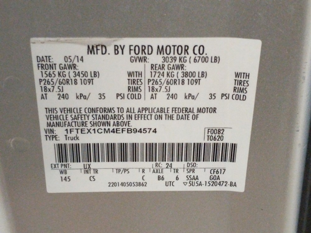 2014 Ford F-150 - VIN Plate