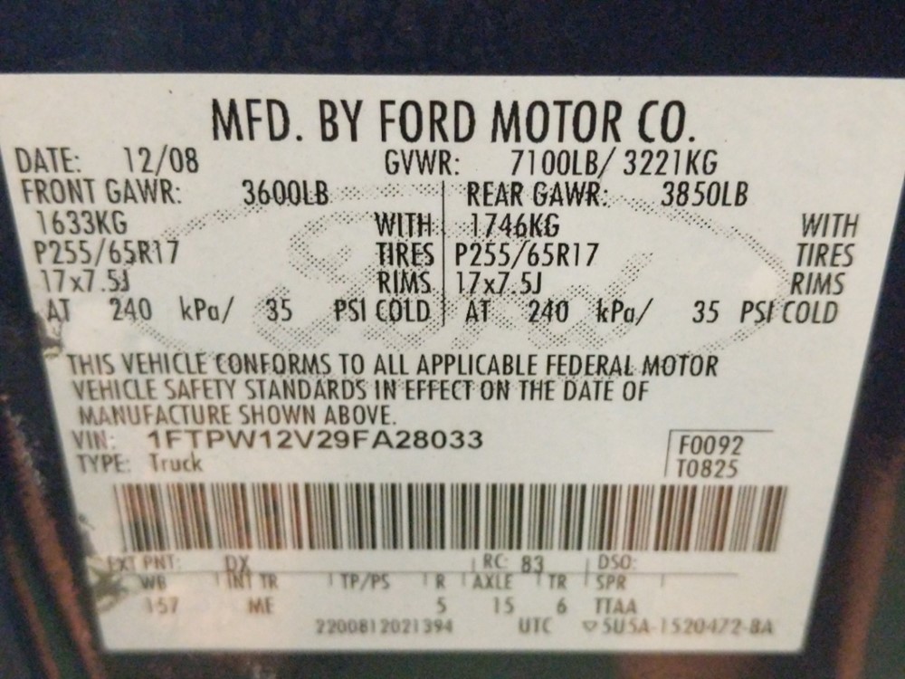 2009 Ford F-150 - VIN Plate