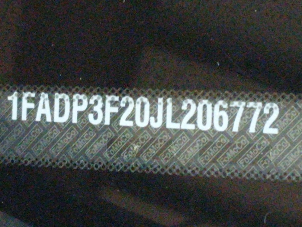 2018 Ford Focus - VIN Plate