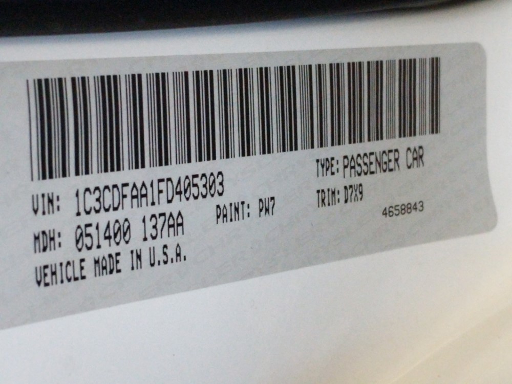 2015 Dodge Dart - VIN Plate