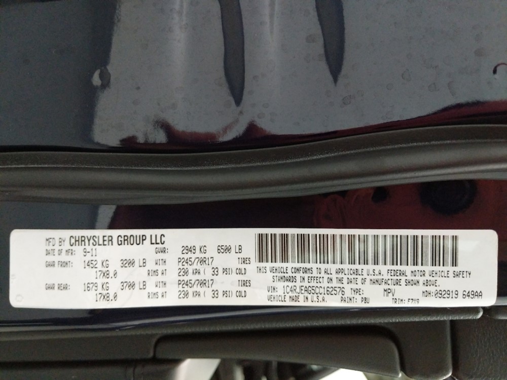 2012 Jeep Grand Cherokee - VIN Plate