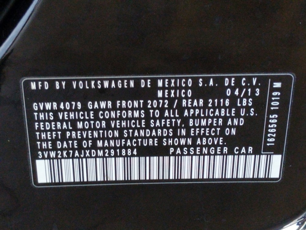2013 Volkswagen Jetta - VIN Plate