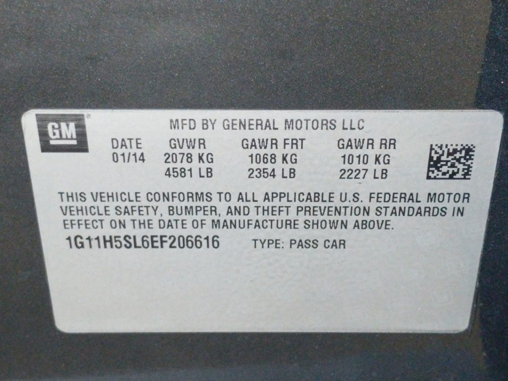 2014 Chevrolet Malibu - VIN Plate