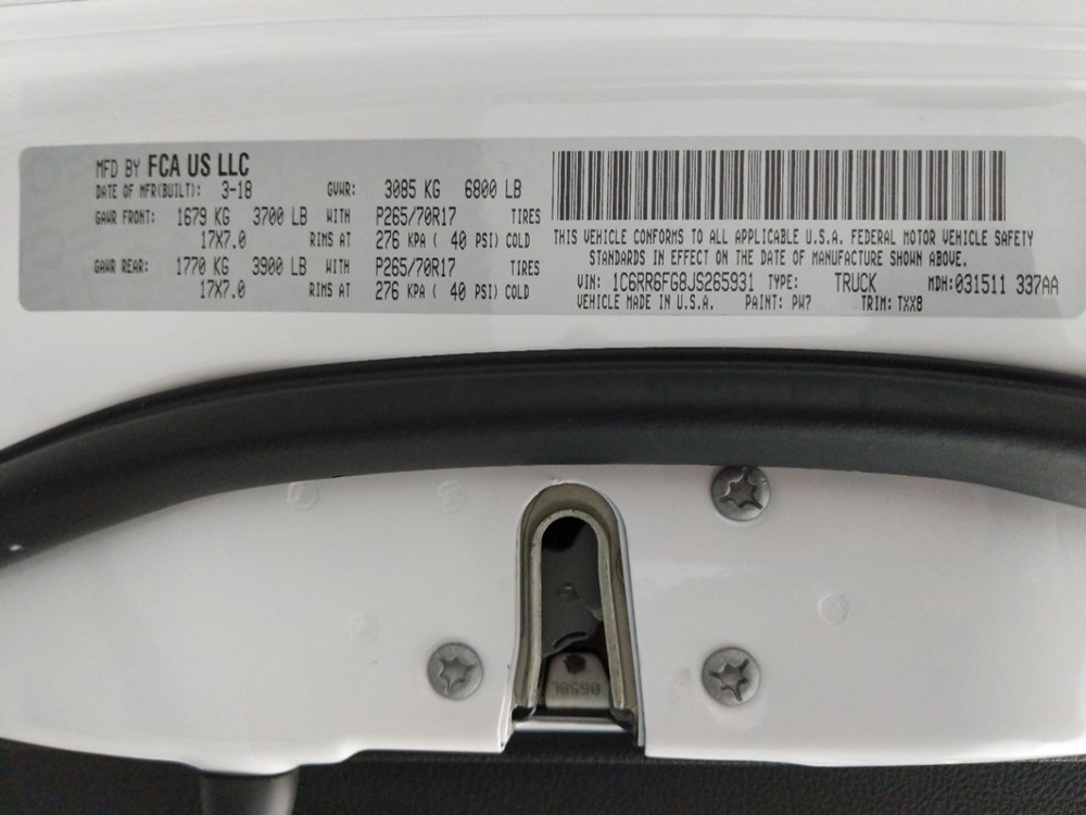 2018 Dodge Ram 1500 - VIN Plate