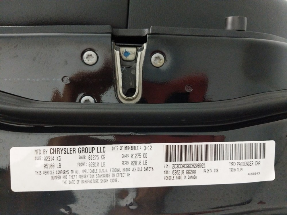 2012 Chrysler 300 - VIN Plate