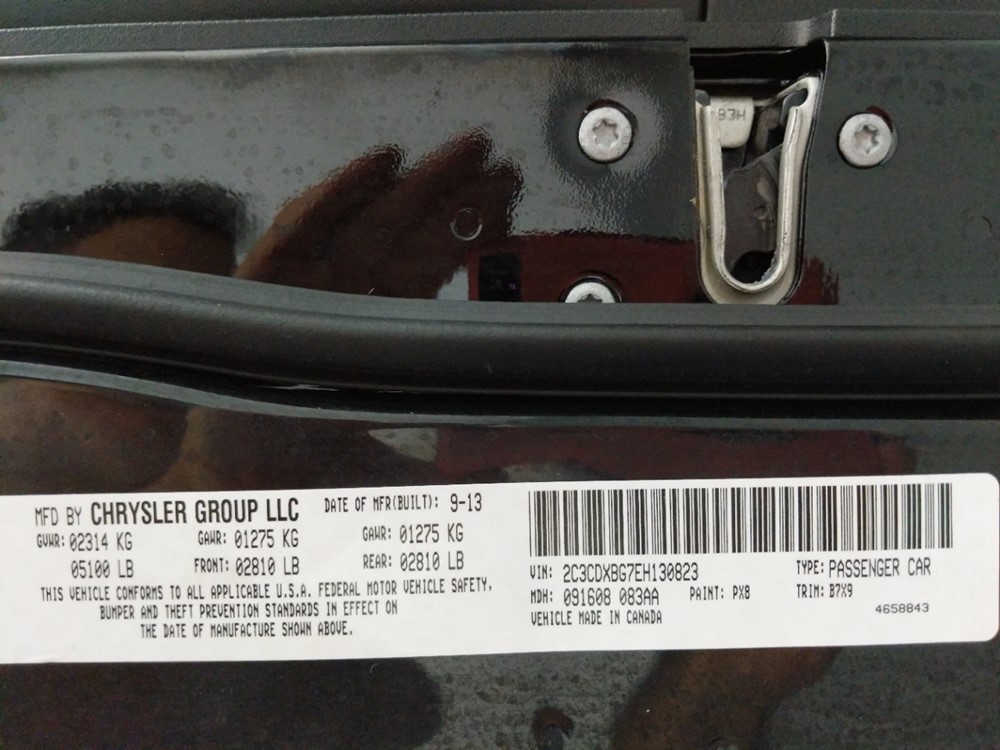 2014 Dodge Charger - VIN Plate