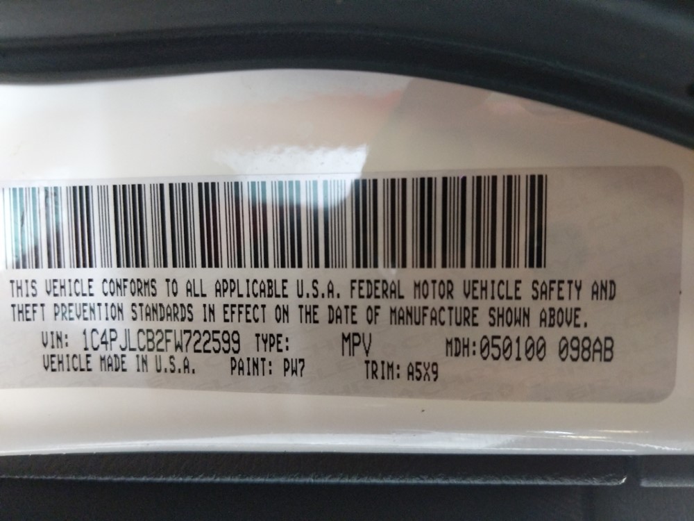 2015 Jeep Cherokee - VIN Plate