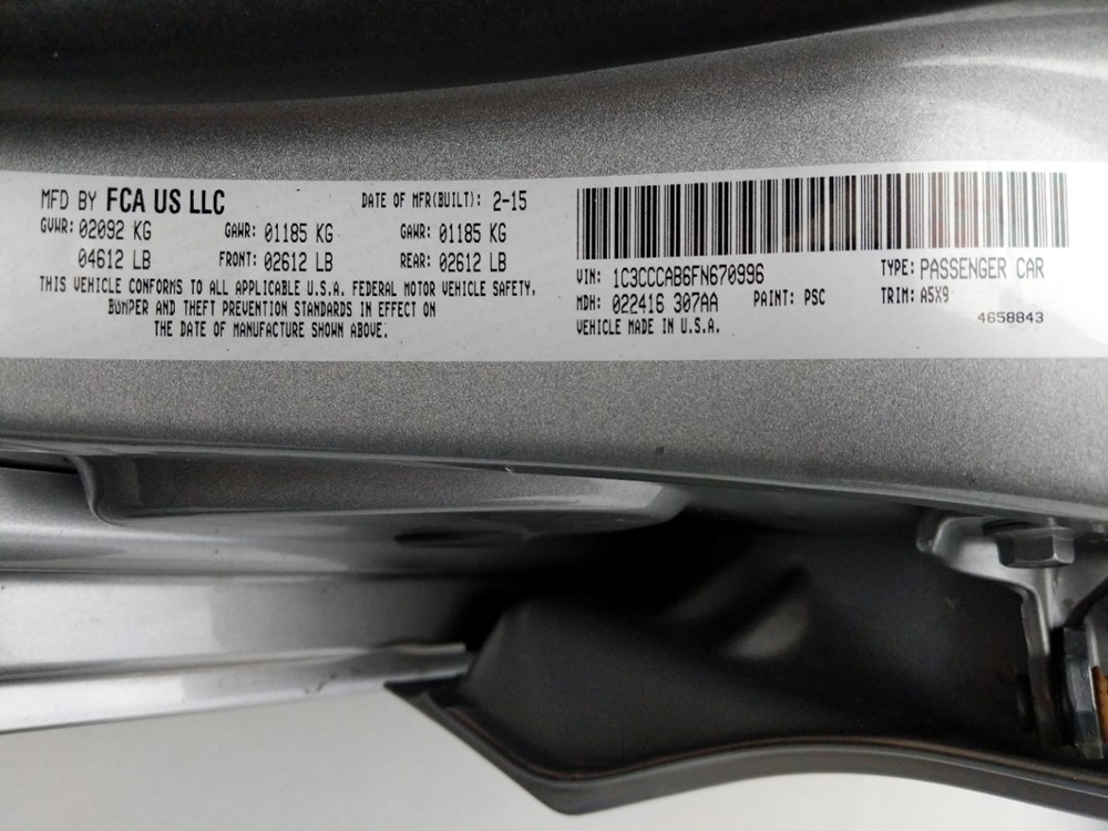 2015 Chrysler 200 - VIN Plate