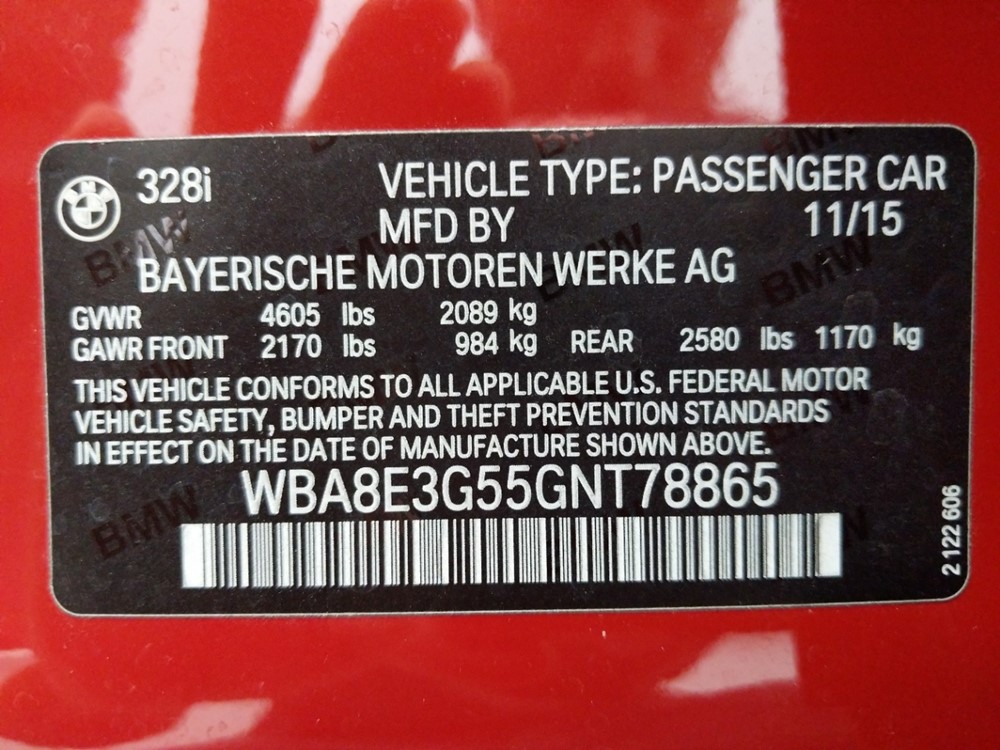 2016 BMW 328i - VIN Plate